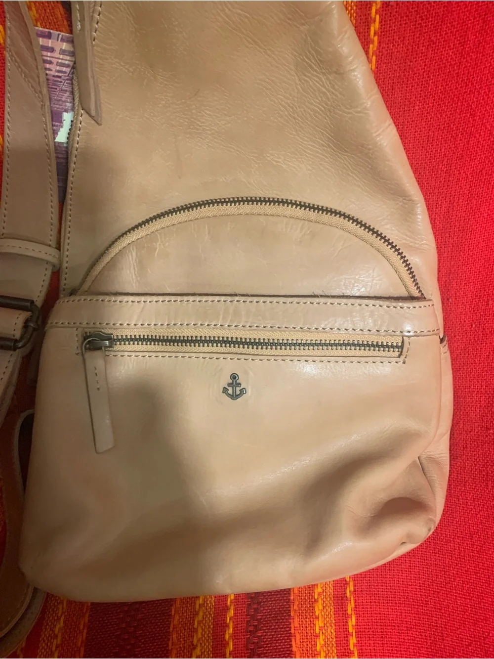 NWT Leather Sling Bag in Tan   - Anchor Accent